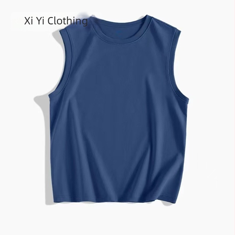 Férfi nyári, ujjatlan pamut T‑shirt, 180 g, hímzett nyomás, egyedi logó