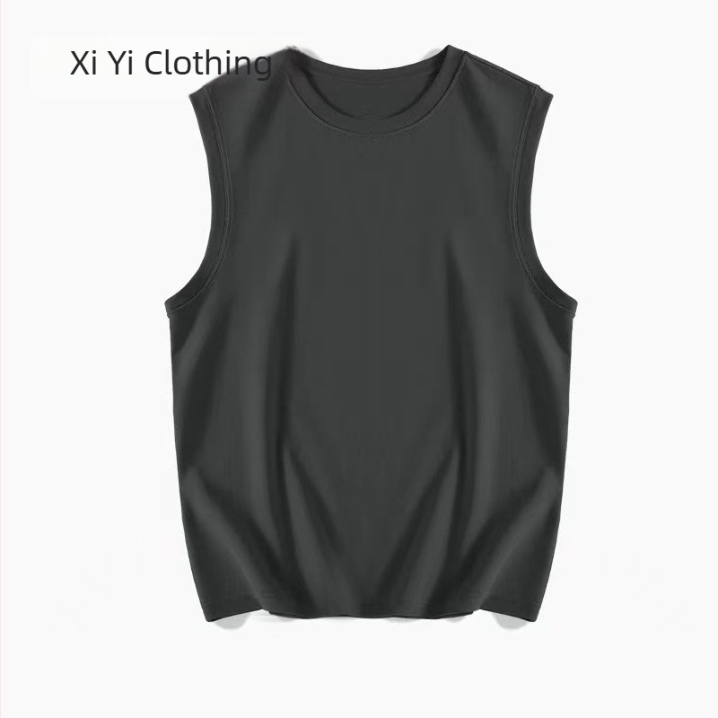 Férfi nyári, ujjatlan pamut T‑shirt, 180 g, hímzett nyomás, egyedi logó