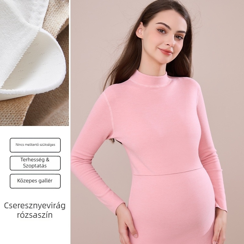 Szoptatós pulóver terhes nőknek és szülés utániaknak, téli meleg belső fleece-béléssel, hosszú ujjú, közepes sűrűségű anyag (181–200 g/m²)