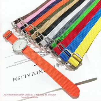 Nylon szövésű karóraszíj – csavart szövés, ezüstös matt rozsdamentes acél csat, márka Instantaneous jump strap.