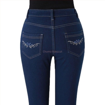 Női farmerok, egyenes szárú, magas derekú, rugalmas, karcsúsító fazon (denim pamut; vastagabb szövet; 2025 tavasz)