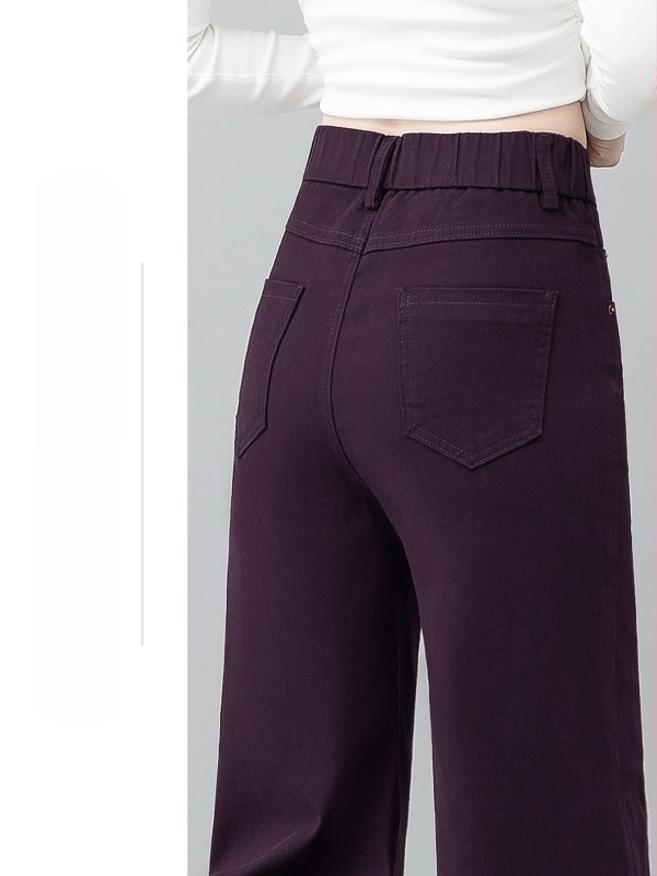 Női denimnadrág Tencel-pamut keverékből, magas derekú, fleece-beléssel, vastag, mikroelasztikus, egyenes szabás enyhe bővüléssel