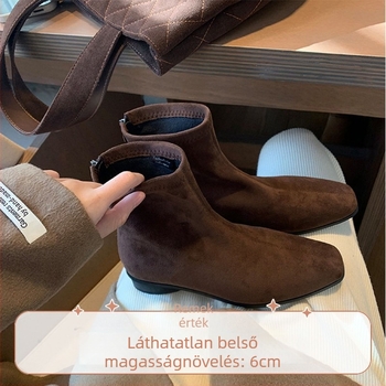 Női Martin csizmák retro koreai stílusban, négyszögletes orrú, velúr, vastag sarkú 6–8 cm, hátul cipzár