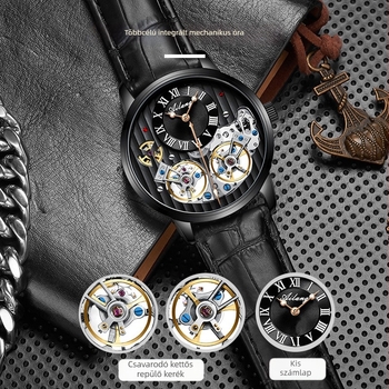 Ai Lang karóra kettős tourbillonos, mechanikus mozgás, 30 m vízállóság, rozsdamentes acél tokkal, valódi bőrszíj