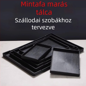 Hotel tálca - PP műanyag, fa imitáció stílus, téglalap alakú, csúszásmentes, poharak és higiéniai termékek tárolására, logóval nyomtatva