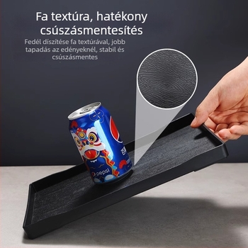 Hotel tálca - PP műanyag, fa imitáció stílus, téglalap alakú, csúszásmentes, poharak és higiéniai termékek tárolására, logóval nyomtatva