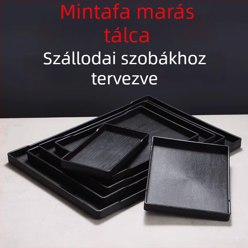 Hotel tálca - PP műanyag, fa imitáció stílus, téglalap alakú, csúszásmentes, poharak és higiéniai termékek tárolására, logóval nyomtatva
