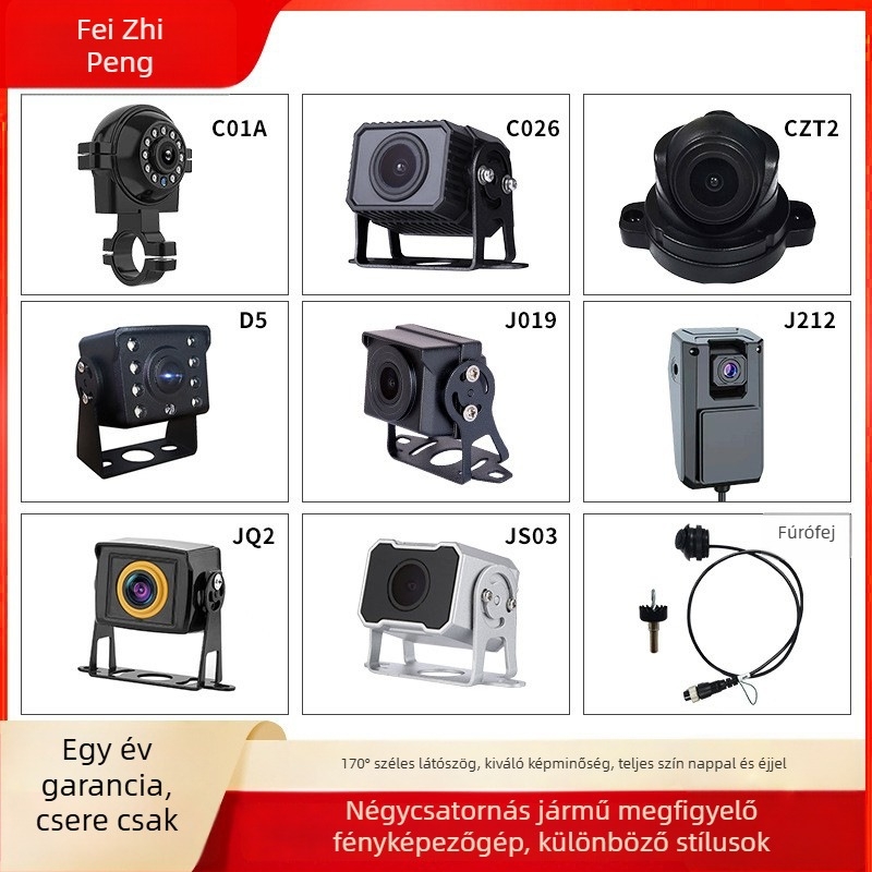 Kamion négycsatornás AHD hátrameneti kamera, 180°-os széles látószög, 1080P/720P, teljes színes éjjeli látás