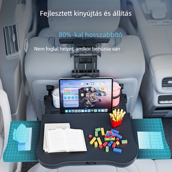 Waytogrow Autóba illeszthető étkezőasztal 360°-ban forgó a hátsó ülés hátoldalán — ABS, összecsukható asztallap és italtartó, modell A08