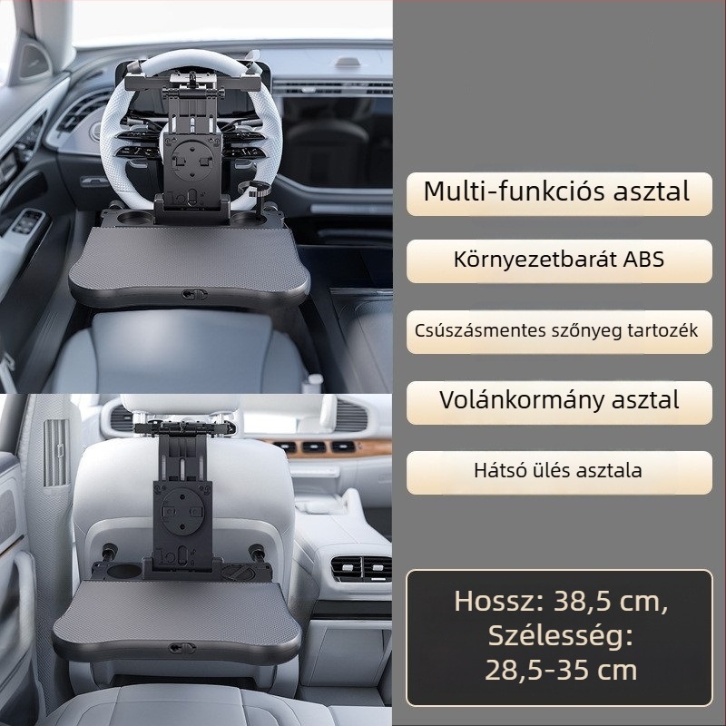 Waytogrow Autóba illeszthető étkezőasztal 360°-ban forgó a hátsó ülés hátoldalán — ABS, összecsukható asztallap és italtartó, modell A08