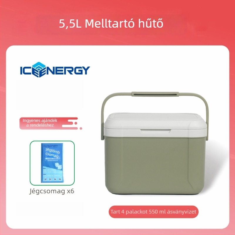 Hordozható szigetelt hűtőláda anyatej és vakcinák tárolására — Ice Energy, műanyag, kapacitás 6–28 L, tömege 1,82 kg, hűtve tart