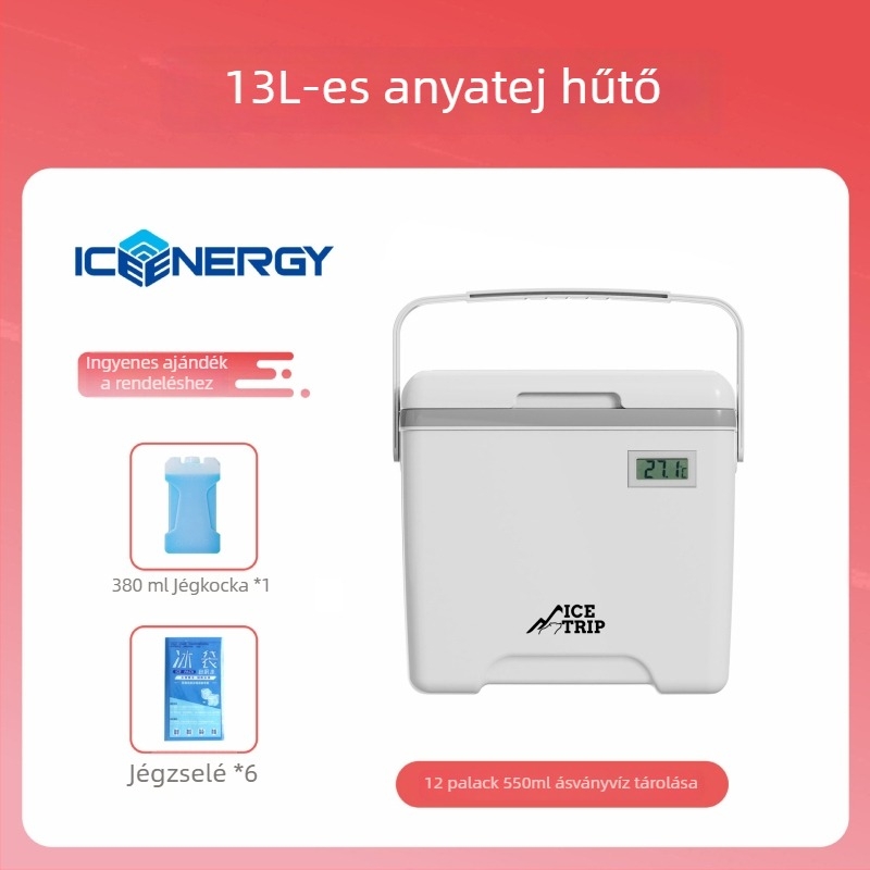 Hordozható szigetelt hűtőláda anyatej és vakcinák tárolására — Ice Energy, műanyag, kapacitás 6–28 L, tömege 1,82 kg, hűtve tart