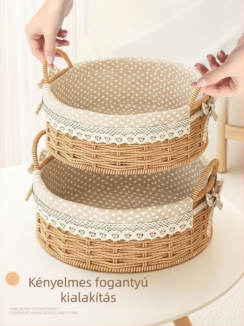 Rattan tárolókosár kulcsokhoz és távirányítókhoz, asztali rendező és harapnivalók, szövött bejárati kosár, 18 L kapacitás, japán stílus, fém szerkezet, logó nyomtatás lehetséges