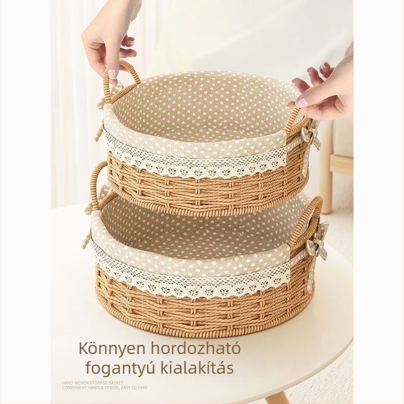 Rattan tárolókosár kulcsokhoz és távirányítókhoz, asztali rendező és harapnivalók, szövött bejárati kosár, 18 L kapacitás, japán stílus, fém szerkezet, logó nyomtatás lehetséges