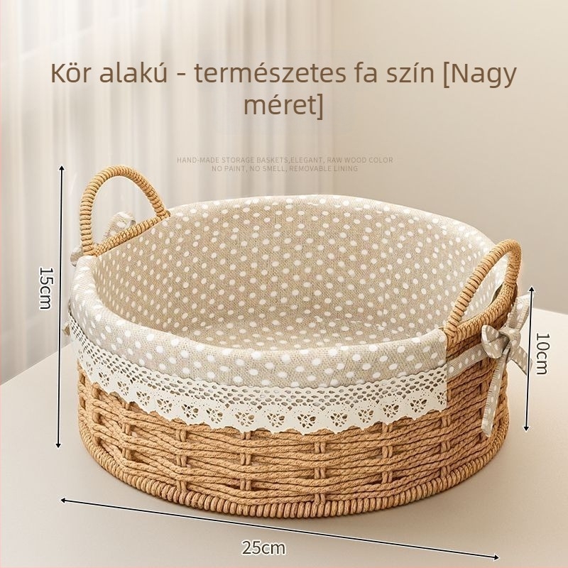 Rattan tárolókosár kulcsokhoz és távirányítókhoz, asztali rendező és harapnivalók, szövött bejárati kosár, 18 L kapacitás, japán stílus, fém szerkezet, logó nyomtatás lehetséges