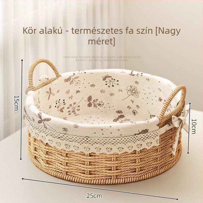 Rattan tárolókosár kulcsokhoz és távirányítókhoz, asztali rendező és harapnivalók, szövött bejárati kosár, 18 L kapacitás, japán stílus, fém szerkezet, logó nyomtatás lehetséges