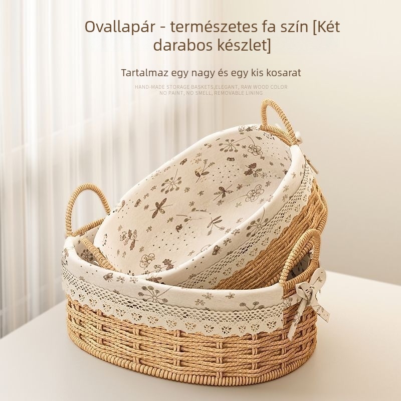Rattan tárolókosár kulcsokhoz és távirányítókhoz, asztali rendező és harapnivalók, szövött bejárati kosár, 18 L kapacitás, japán stílus, fém szerkezet, logó nyomtatás lehetséges