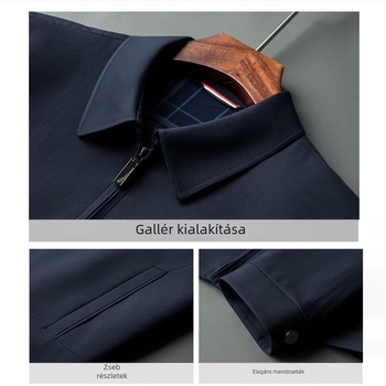 Férfiak magas minőségű 100% mulberry selyem kabát tavasz–őszre, kapucnival, gallér nélküli, lazított szabás, zipzár, egyszínű, oldalsó zsebek
