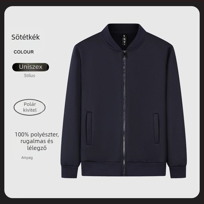 Kardigán-stílusú fleece-bélelt pulóver, álló gallérral és hosszú ujjú