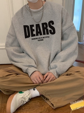 Koreai stílusú laza szabású pulóver cipzárral, betűmintázattal, vastag poliészter anyagból (70% poliester)