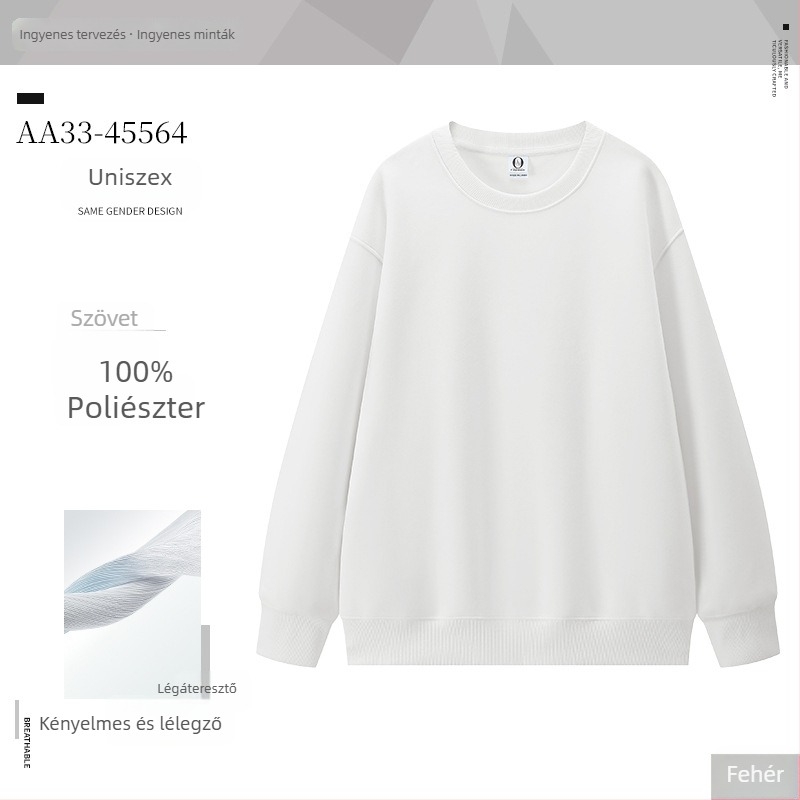 Hosszú ujjú pulóver, 100% poliészter, 230 g, kerek nyakú, kapucni nélküli, téli kollekció 2025