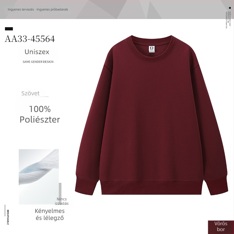 Hosszú ujjú pulóver, 100% poliészter, 230 g, kerek nyakú, kapucni nélküli, téli kollekció 2025