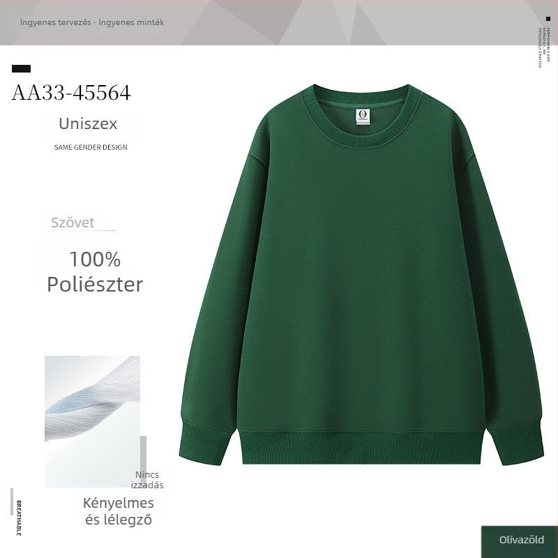 Hosszú ujjú pulóver, 100% poliészter, 230 g, kerek nyakú, kapucni nélküli, téli kollekció 2025