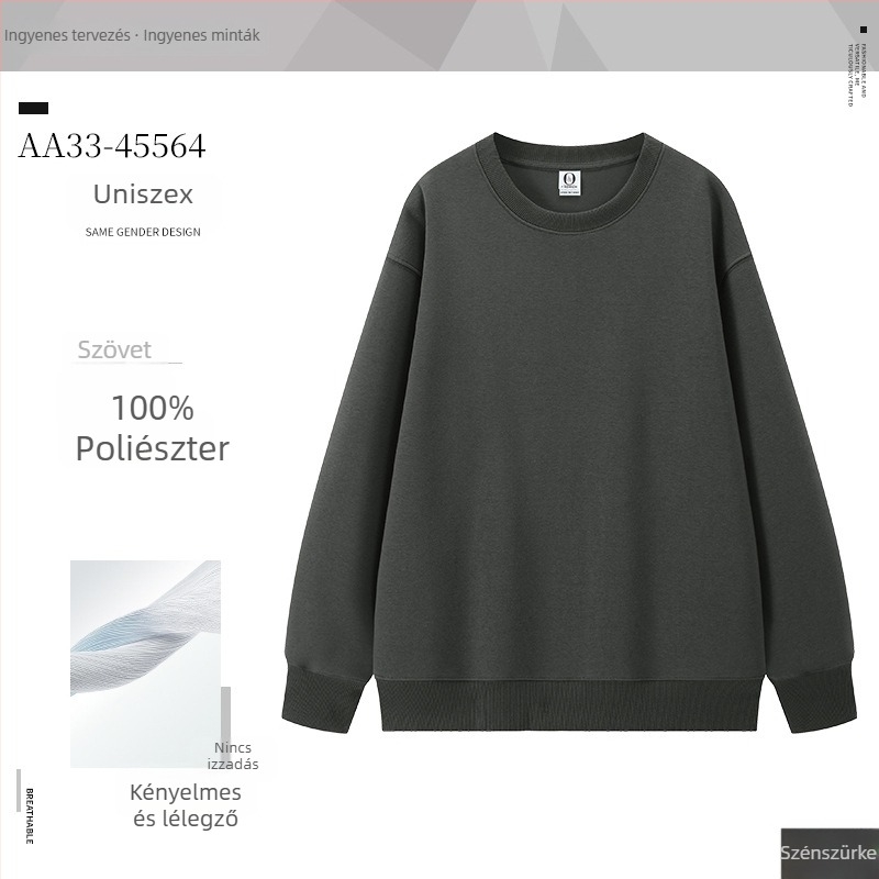 Hosszú ujjú pulóver, 100% poliészter, 230 g, kerek nyakú, kapucni nélküli, téli kollekció 2025