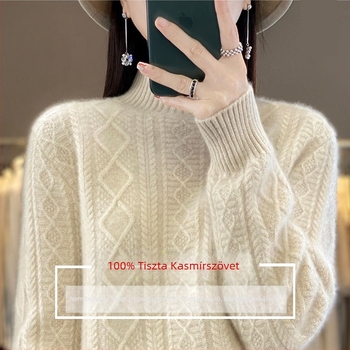 Kötött pulóver Ice Silk anyagból, hercegnői ujjak, fél magas gallér, normál vastagságú (Ice Silk; hercegnői ujjak; fél magas gallér; normál vastagságú)