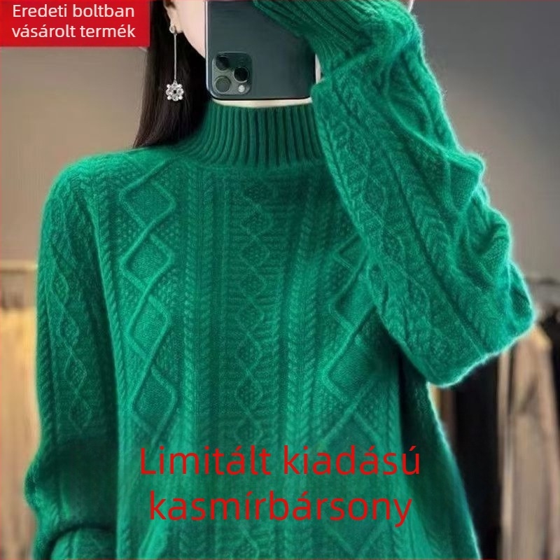 Kötött pulóver Ice Silk anyagból, hercegnői ujjak, fél magas gallér, normál vastagságú (Ice Silk; hercegnői ujjak; fél magas gallér; normál vastagságú)