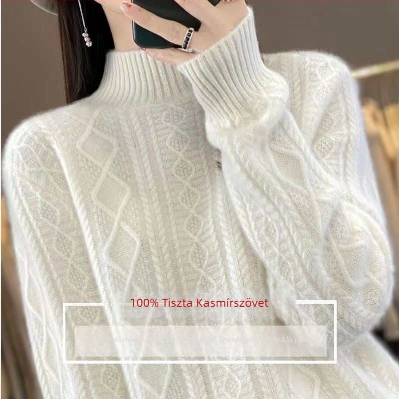 Kötött pulóver Ice Silk anyagból, hercegnői ujjak, fél magas gallér, normál vastagságú (Ice Silk; hercegnői ujjak; fél magas gallér; normál vastagságú)