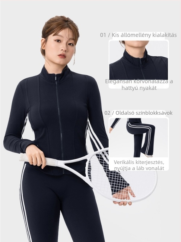 Plus-size női sportos szett - kétrészes, hosszú ujjú kardigán felső és trapéznadrág, anyag 80% nylon, 20% spandex, ősz-téli 2025, megfelelő jóga és pilates számára