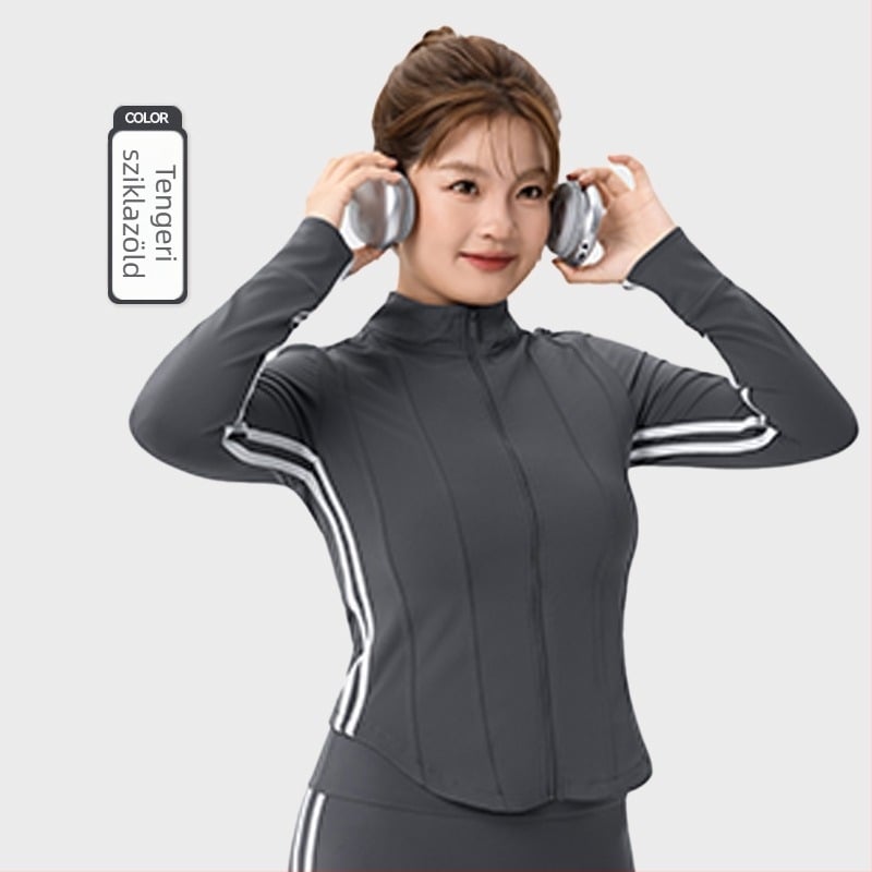 Plus-size női sportos szett - kétrészes, hosszú ujjú kardigán felső és trapéznadrág, anyag 80% nylon, 20% spandex, ősz-téli 2025, megfelelő jóga és pilates számára