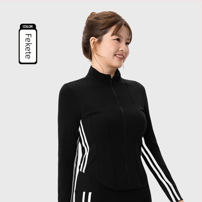 Plus-size női sportos szett - kétrészes, hosszú ujjú kardigán felső és trapéznadrág, anyag 80% nylon, 20% spandex, ősz-téli 2025, megfelelő jóga és pilates számára