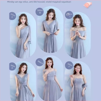 Koszorúslány ruha — A-vonalú siluett, magas derekú, hosszú szoknya, chiffon anyag (Vinylon 50% + klórozott rost 15%)