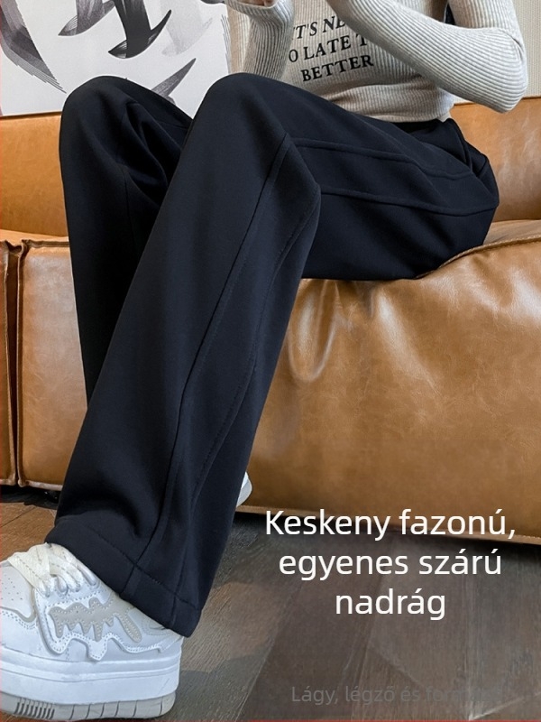 Napi egyenes szabású nadrág, 3/4-es hossz, magas derék, pamutkeverék, őszi 2025 Royal Sister stílus