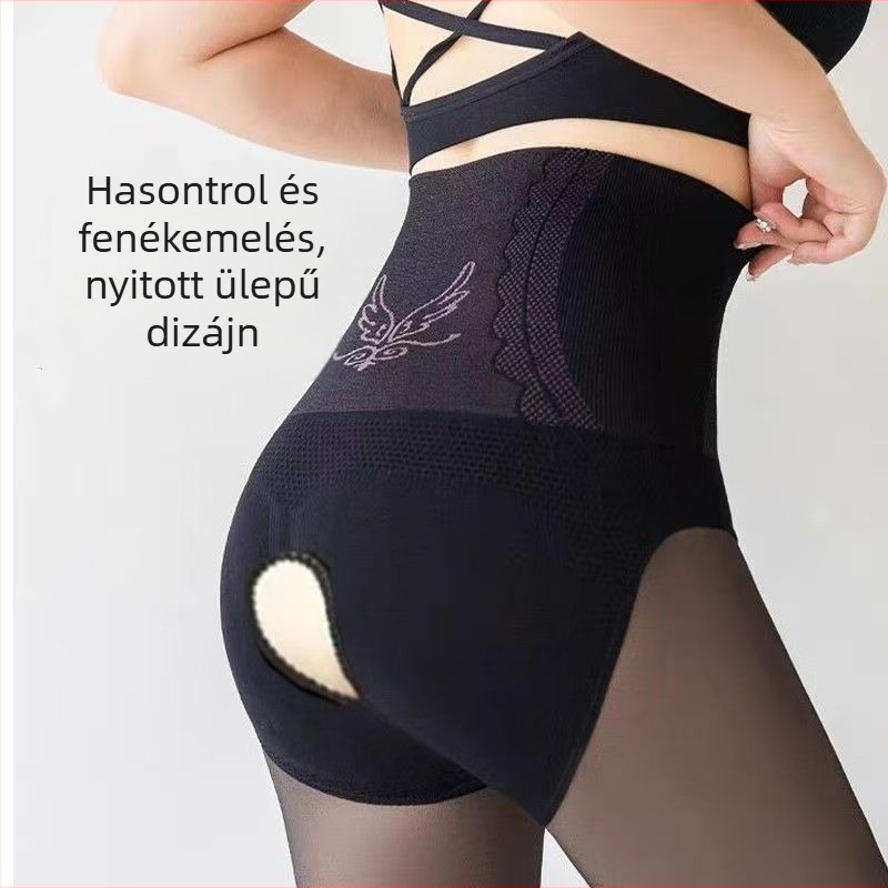 Fekete fényes nylon harisnyanadrág nyitott ágyékkal, bélelt, őszi-téli, kis méret