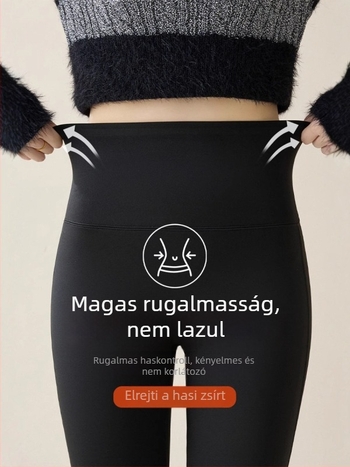 Női bélelt, magas derekú leggings, karcsúsított fazon, enyhén bővülő lábszárú hosszú jóga nadrág