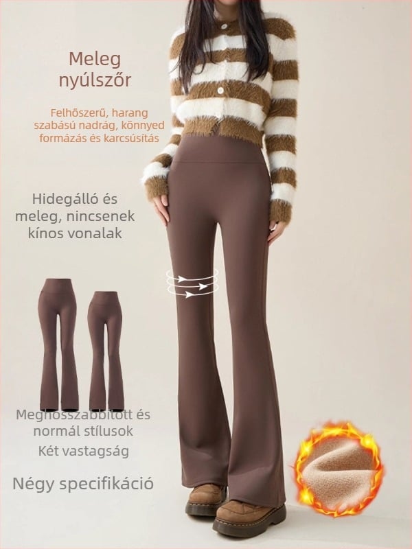 Női bélelt, magas derekú leggings, karcsúsított fazon, enyhén bővülő lábszárú hosszú jóga nadrág