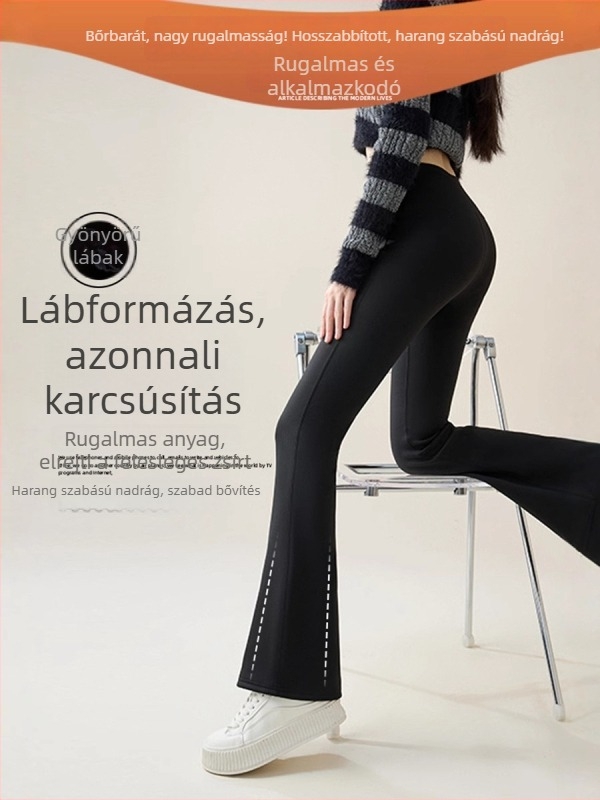 Női bélelt, magas derekú leggings, karcsúsított fazon, enyhén bővülő lábszárú hosszú jóga nadrág