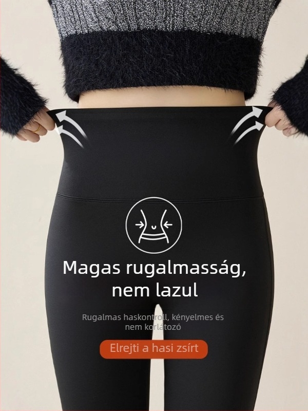 Női bélelt, magas derekú leggings, karcsúsított fazon, enyhén bővülő lábszárú hosszú jóga nadrág