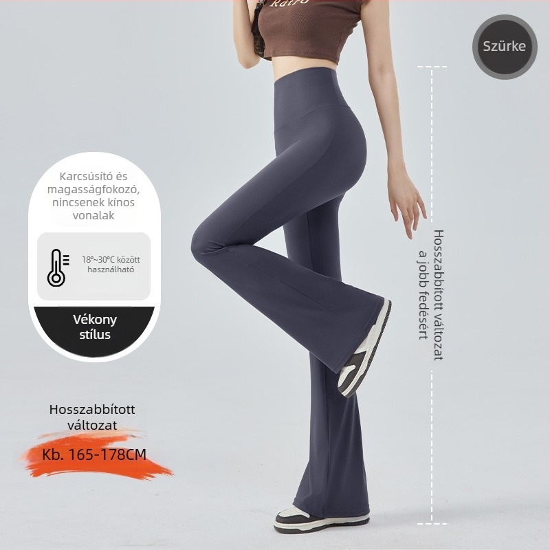 Női bélelt, magas derekú leggings, karcsúsított fazon, enyhén bővülő lábszárú hosszú jóga nadrág