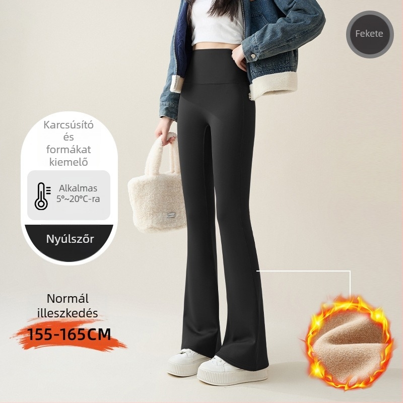Női bélelt, magas derekú leggings, karcsúsított fazon, enyhén bővülő lábszárú hosszú jóga nadrág