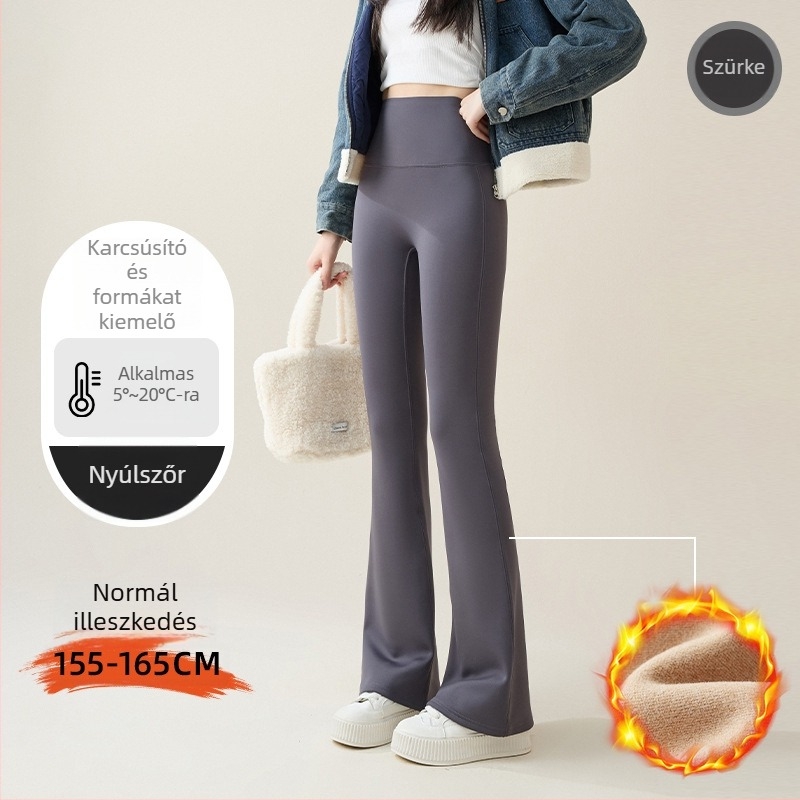 Női bélelt, magas derekú leggings, karcsúsított fazon, enyhén bővülő lábszárú hosszú jóga nadrág