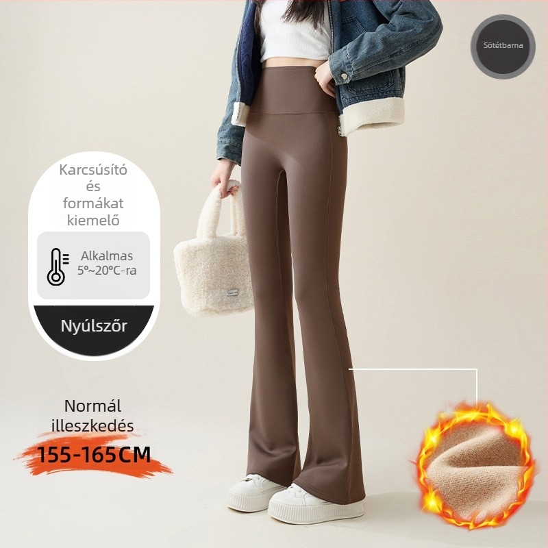 Női bélelt, magas derekú leggings, karcsúsított fazon, enyhén bővülő lábszárú hosszú jóga nadrág