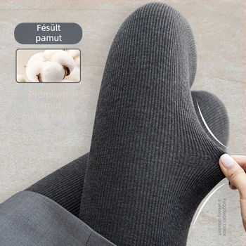 Pamut leggings függőleges csíkokkal, fleece-béléssel, vastag és meleg téli viselet, külső viselésre, hatásos a szabad lábak megjelenéséhez