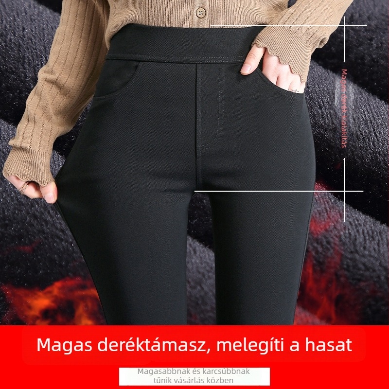 Fekete béléses vastag leggings nőknek, magas derék, rugalmas, szoros fazon, őszi-téli