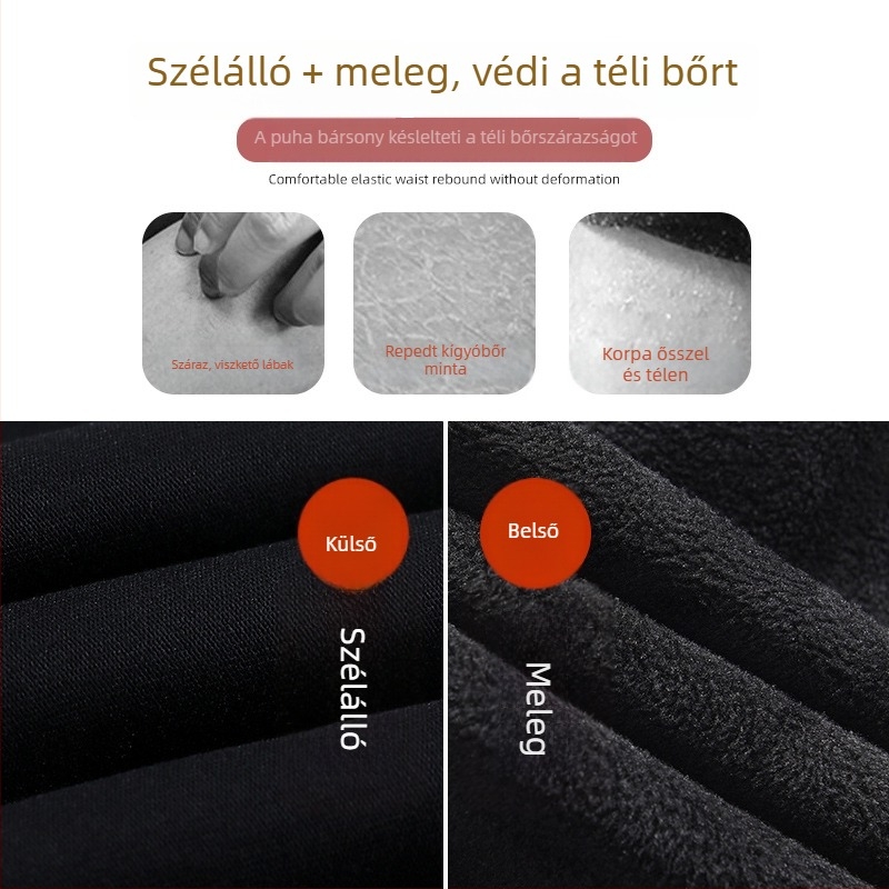Fekete béléses vastag leggings nőknek, magas derék, rugalmas, szoros fazon, őszi-téli