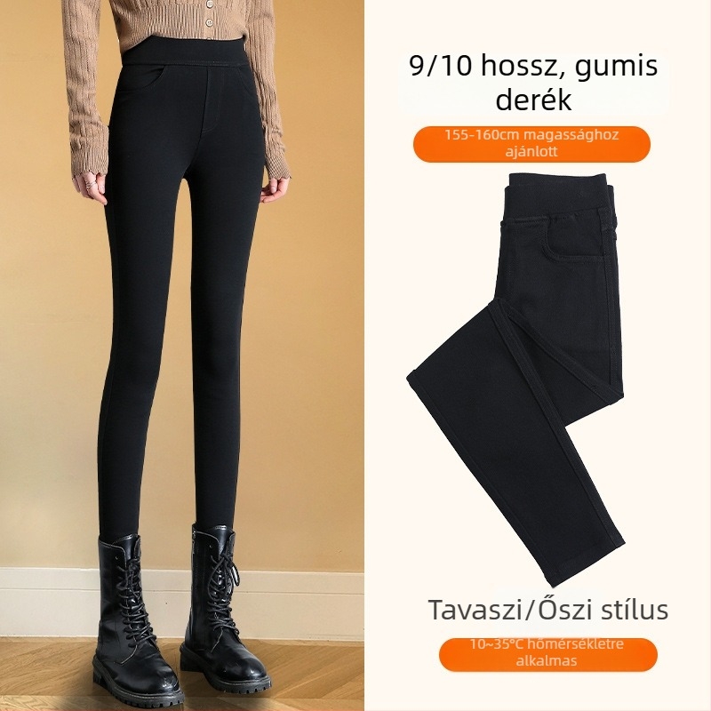 Fekete béléses vastag leggings nőknek, magas derék, rugalmas, szoros fazon, őszi-téli