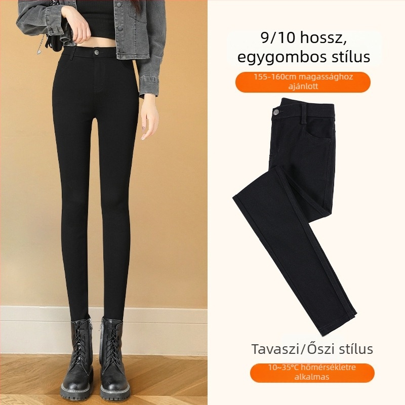 Fekete béléses vastag leggings nőknek, magas derék, rugalmas, szoros fazon, őszi-téli